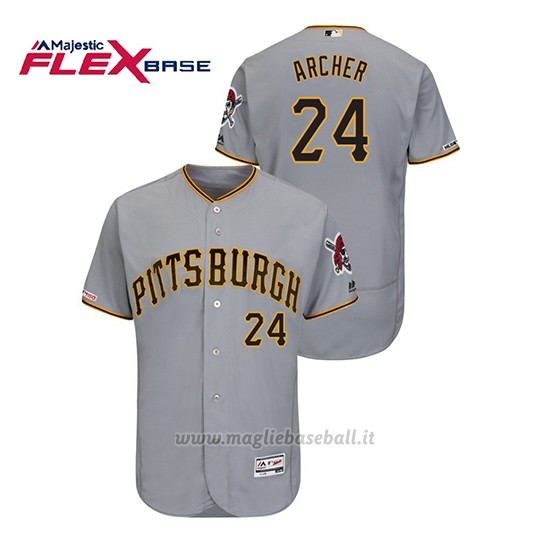 Maglia Baseball Uomo Pittsburgh Pirates Chris Archer 150th Aniversario Patch Autentico Flex Base Grigio